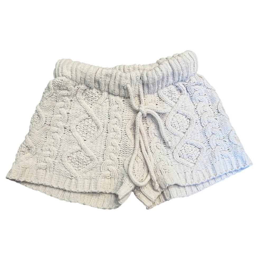 POL Cable Knit Sweater Shorts Boho Cream Drawstring Lounge - Picture 2 of 5